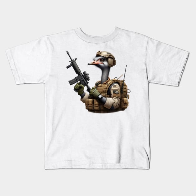 Tactical  Ostrich Kids T-Shirt by Rawlifegraphic